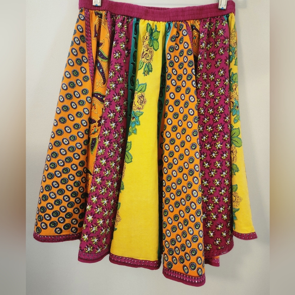 India Boutique Yellow/Red Fully Gored Midi Skirt - Picture 2 of 6